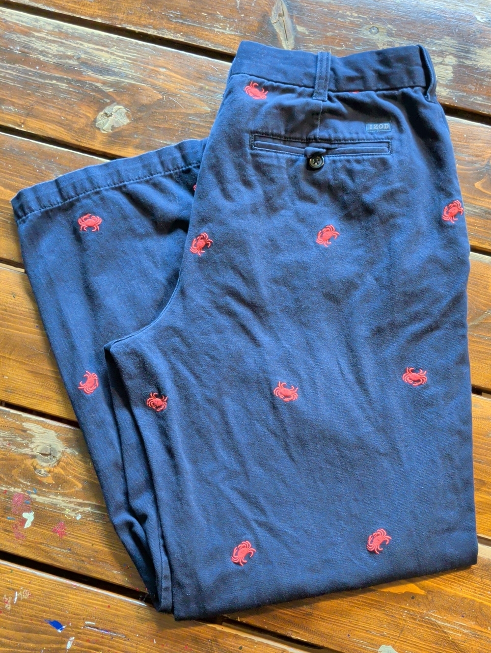 Izod Navy Chino Pants with Red Crab Embroidery